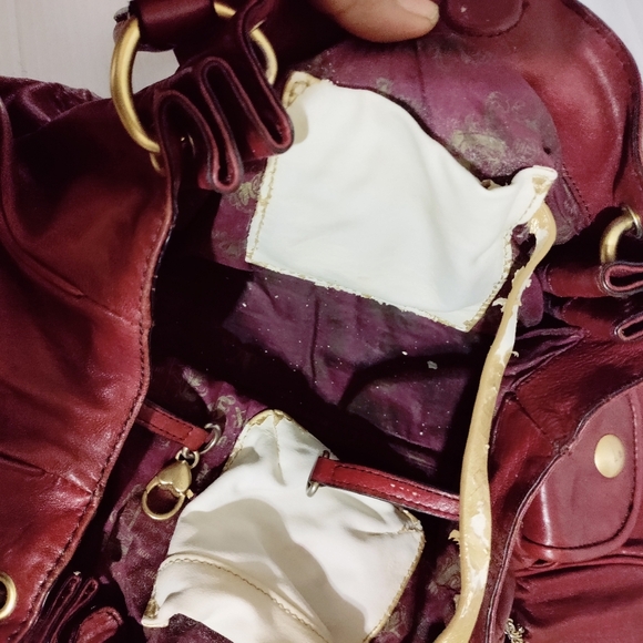 Vintage Juicy Couture Y2K Maroon Red Leather Purse Bag Hobo Satchel - Picture 11 of 14